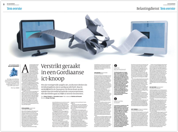Screenshot of Volkskrant article, headlined (in Dutch) “Verstrikt geraakt in een Gordiaanse ict-knoop”